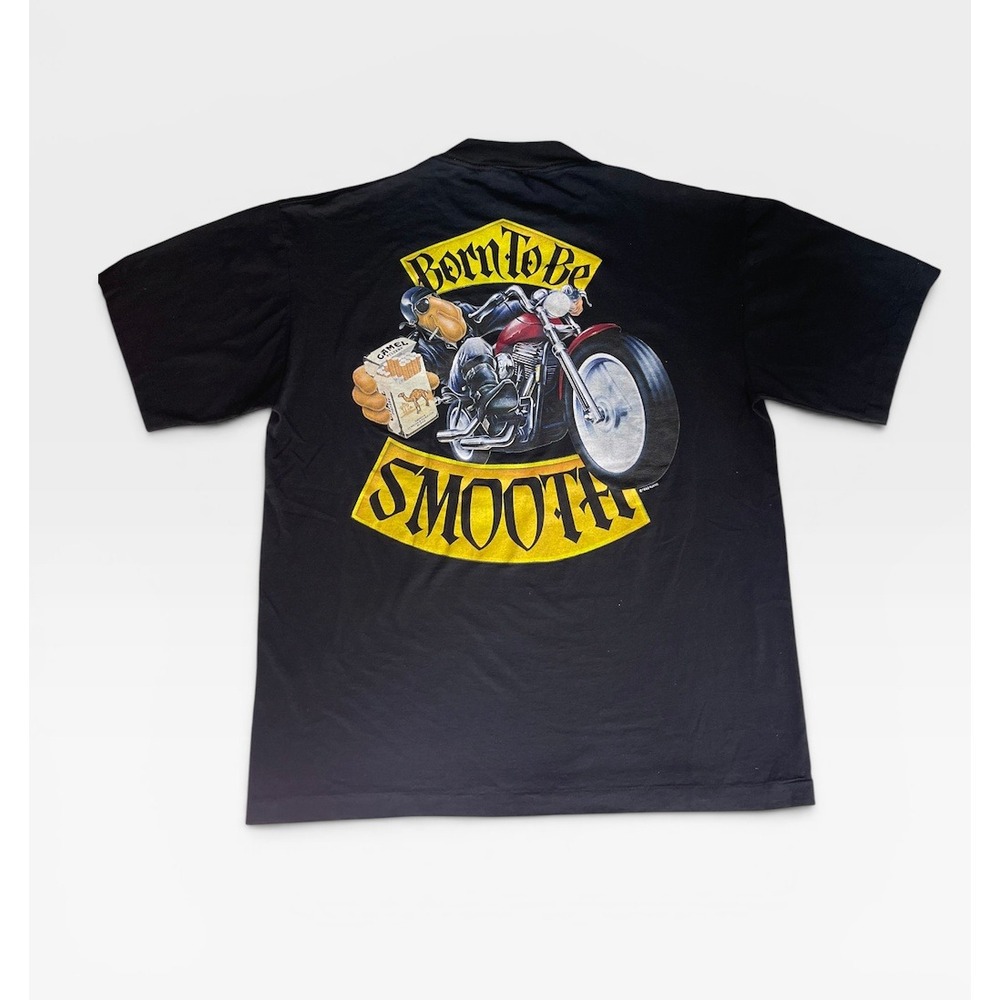 Vintage 1992 Camel Born to Be Smooth Motorcycle Pocket T Shirt XL USA Black